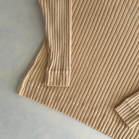 Boutique Ribbed Cream Long Sleeve Cowl/Turtleneck Sweater - Picture 5 of 8